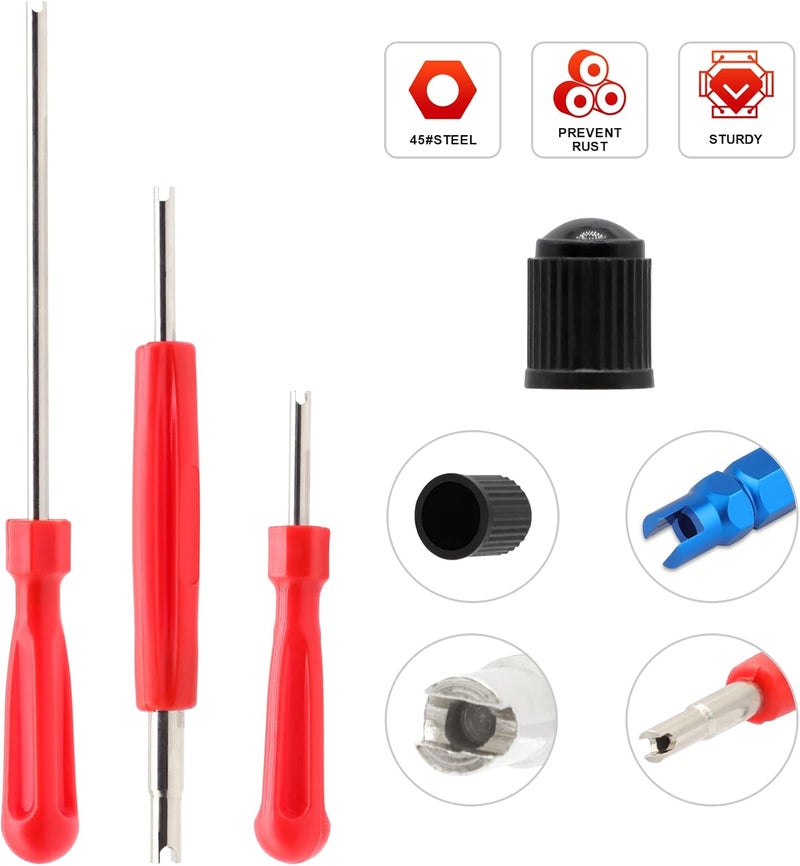 ZHSMS Valve Stem Removal Tool - 20Pcs Valve Cores, 10Pcs Tire Valve Caps, 4-Way Valve Tool, Valve Core Remover Tool - Image 2